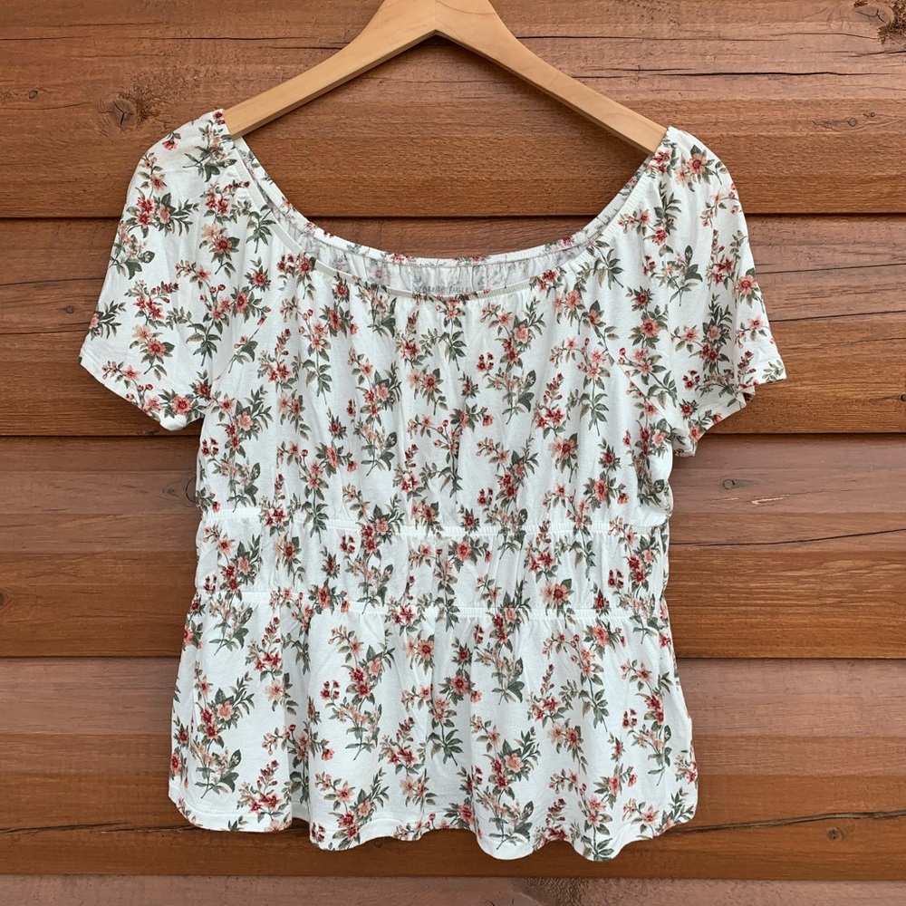 AEO on/off shoulder floral fitted shirt